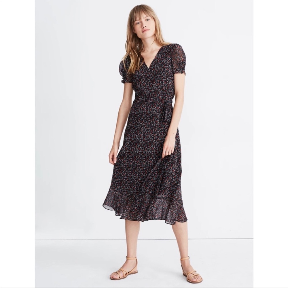 Madewell Black Floral Midi Dress